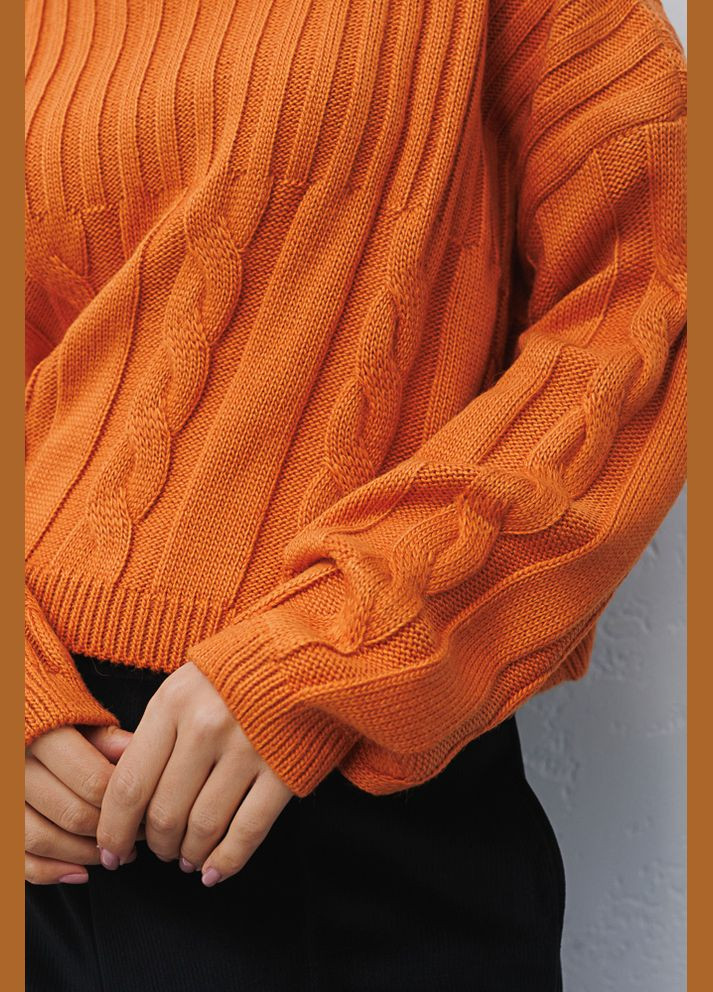 Оранжевый укороченный вязаный свитер темно-оранжевый с косичками Arjen