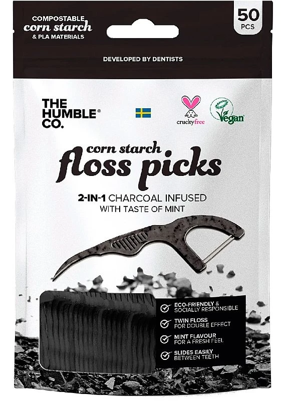 Флосер зубная нить с держателем, черный Dental Floss Picks 50шт (2-848918) The Humble Co. (369791601)