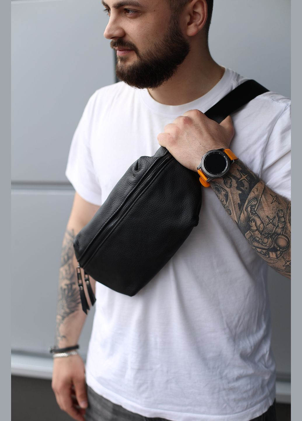 Сумка чоловіча бананка із натуральної шкіри чорна SKILL (297869016)