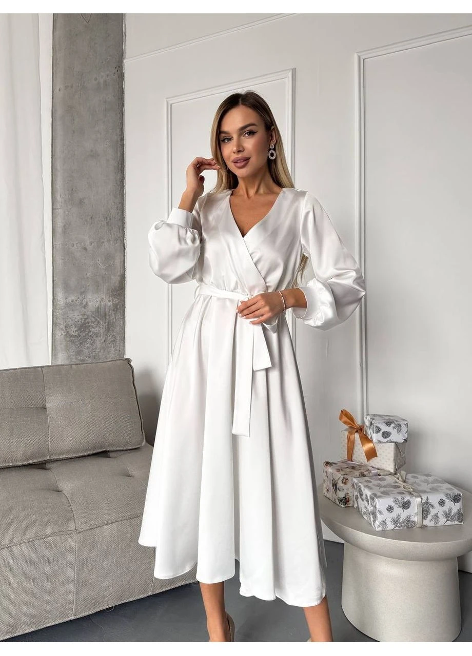 Білий ошатне плаття з шовку Fashion