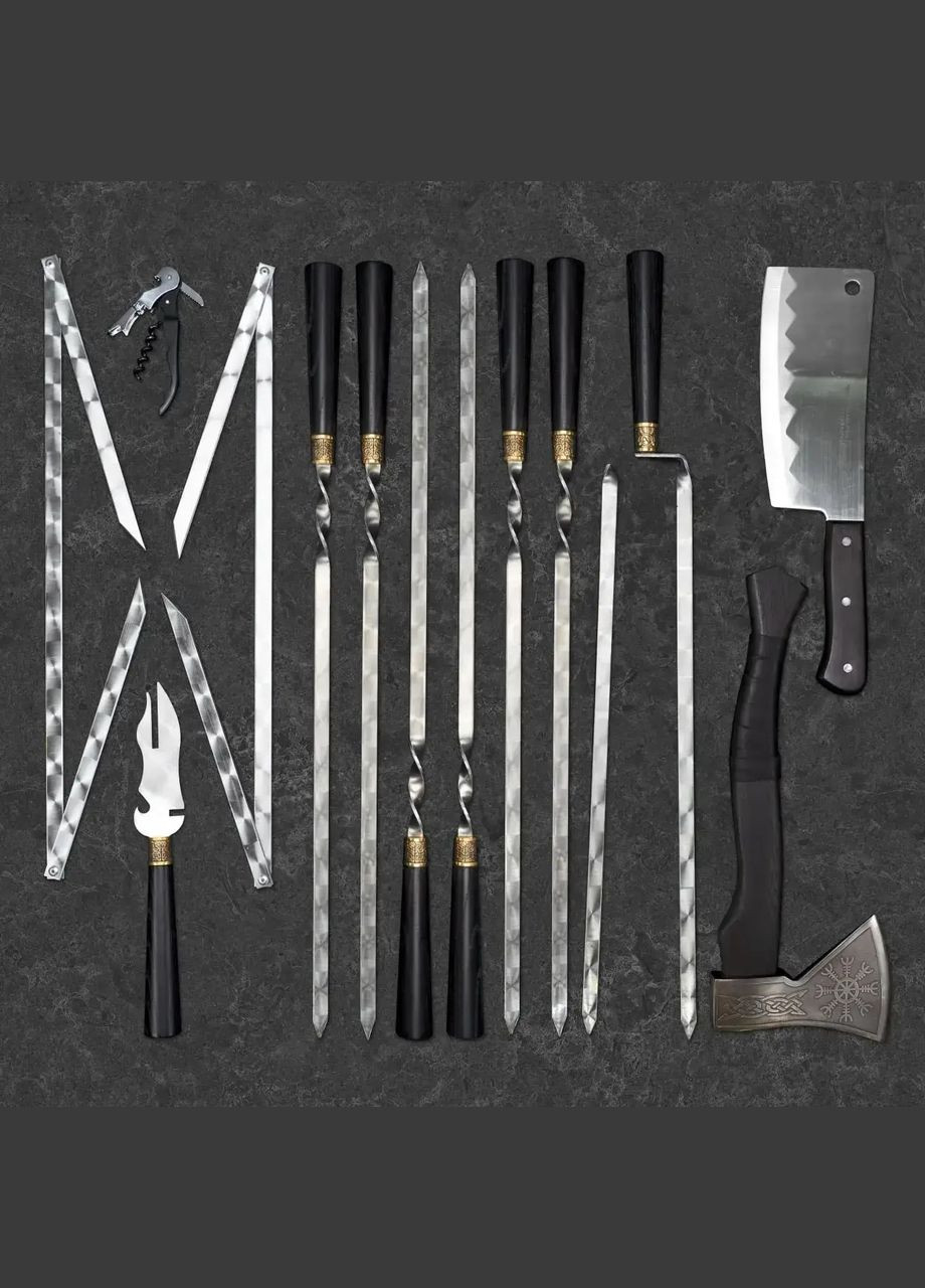 Шампури з нержавіючої сталі "Валькірія" 39 предметів | Подарунок чоловікові, братові, куму Handmade WC-001 (346085192)