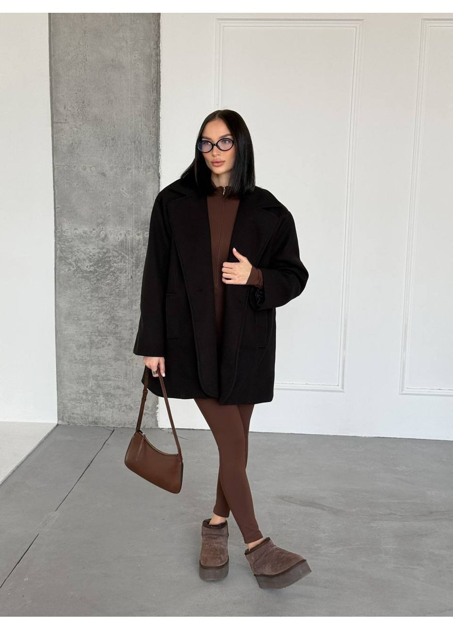 Чорне демісезонне Жіноче утеплене пальто-піджак вільного крою однобортне Avanti