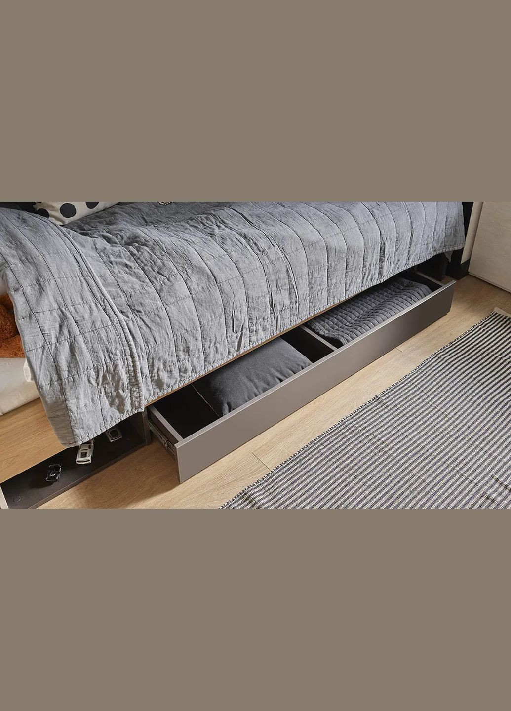 Підліткове односпальне ліжко Тін Флекс / Teen Flex 90x200 з ящиком сірий/гікорі/чорний TF-16 (ЦБМ) LENART (347324673)