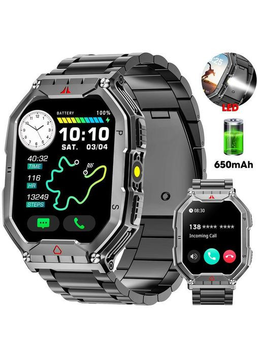 Чоловічий Military смарт-годинник 2,01-дюймовий екран, Bluetooth-дзвінки, ліхтарик, компас, з укр. мовою Smart Watch (331738258)