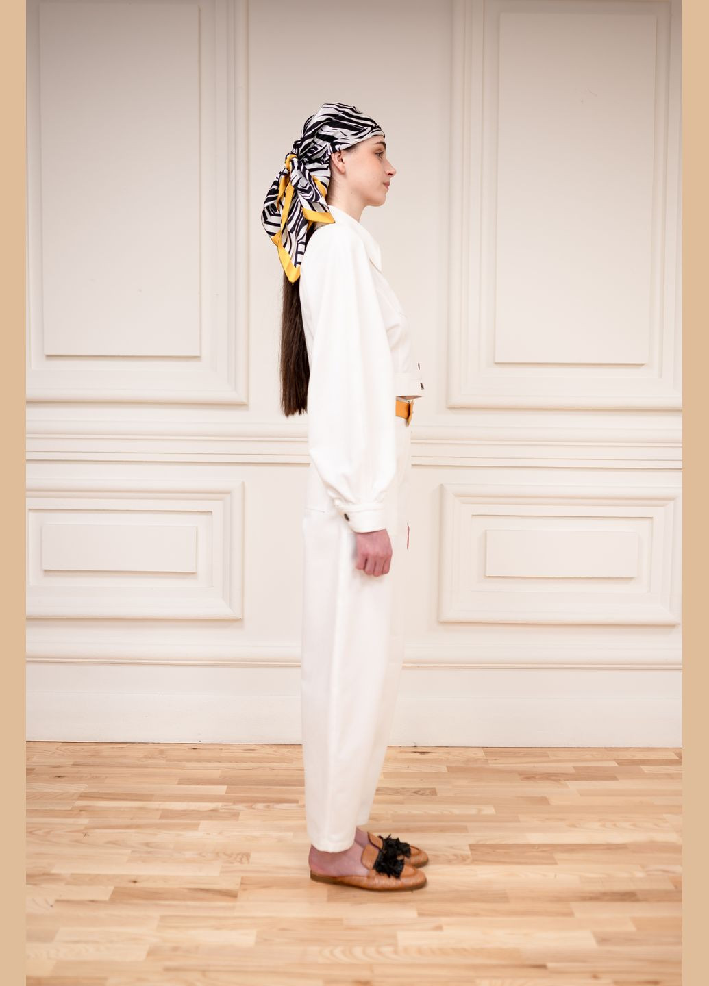 БРЮКИ-БАНАНИ В СТИЛІ САФАРІ БІЛОГО КОЛЬОРУ З БАВОВНИ ТА ЛЬОНУ РОКСАНА Dolcedonna (340334775)