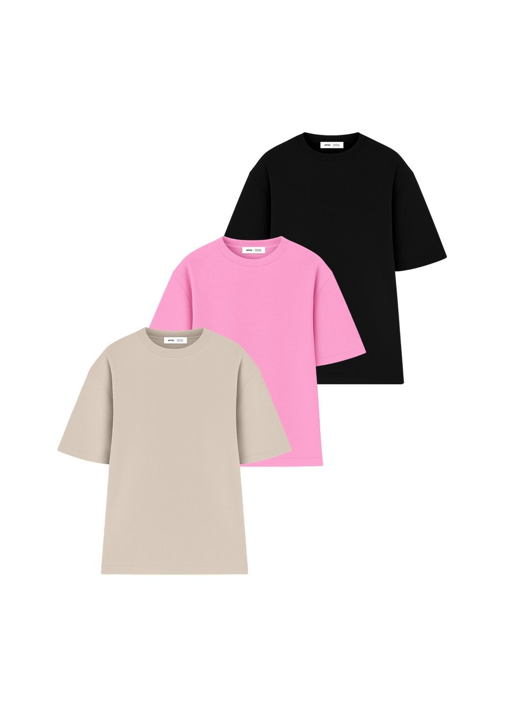 Набір оверсайз футболок жіночих 3шт, Бежевий/Рожевий/Чорний (U0104W-3PACK4) RAY Oversize - (345556635)