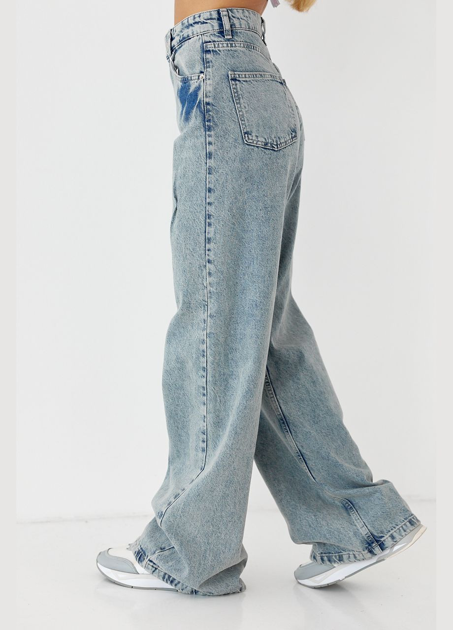 Женские джинсы-варенки wide leg с защипами - голубой Lurex - (282953656)