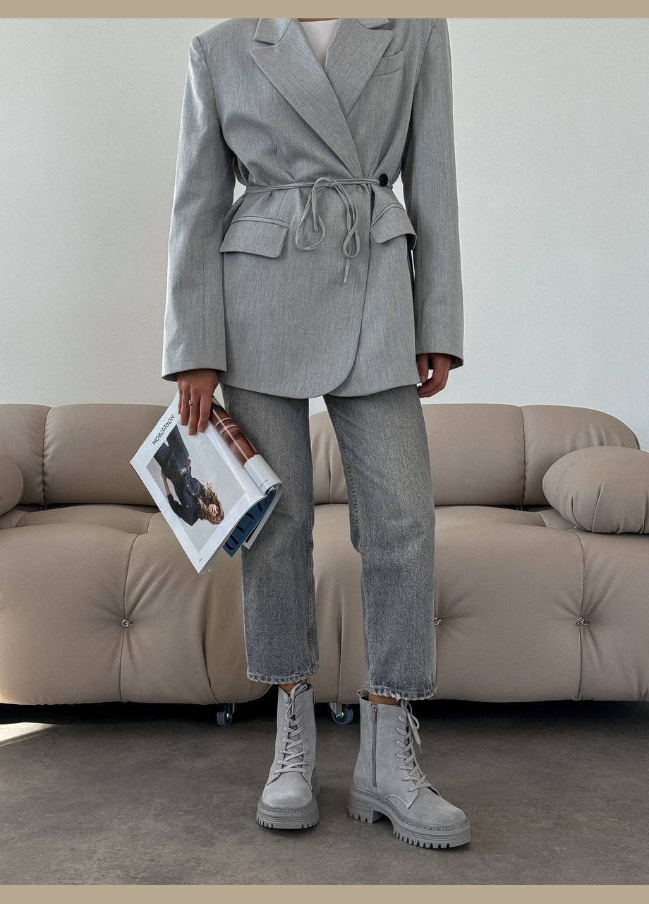 Осенние стильные женские ботинки No Brand со шнуровкой из натуральной замши