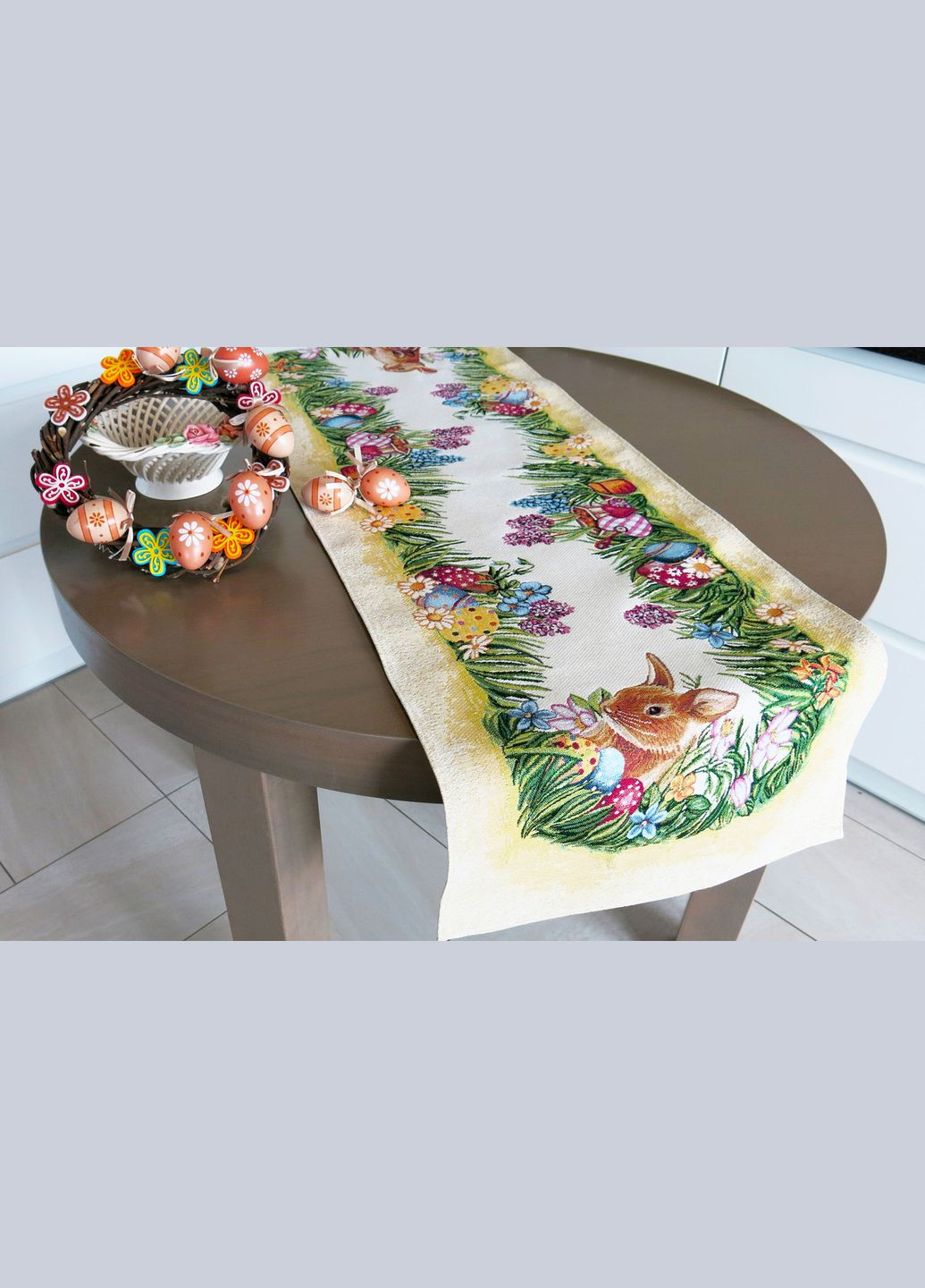 Ранер на стіл з іспанського гобелену великодня декоративна доріжка Пасхальна з "зайчиками" 37х100 Maystat (305664949)