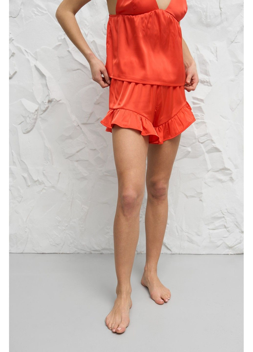 Красная пижама женская шелковая майка и шорты красная топ + шорты Handy Wear