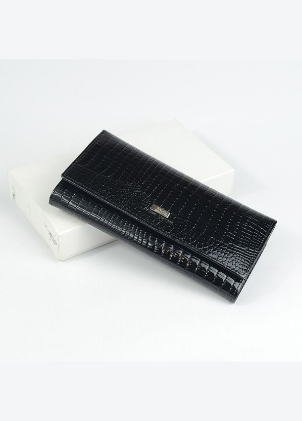 Жіночий гаманець чорного кольору на кнопці, Лаковий шкіряний жіночий гаманець портмоне з натуральної шкіри Balisa (266266482)