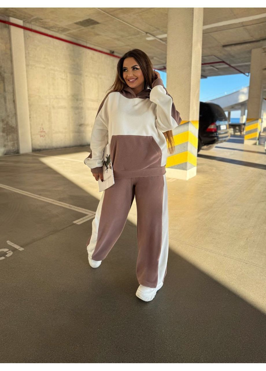 Костюм 5511 Турецький Фліс Полар штани палаццо лампасами,вільна кофта з кишенями кенгуру та капюшон Україна (370132834)