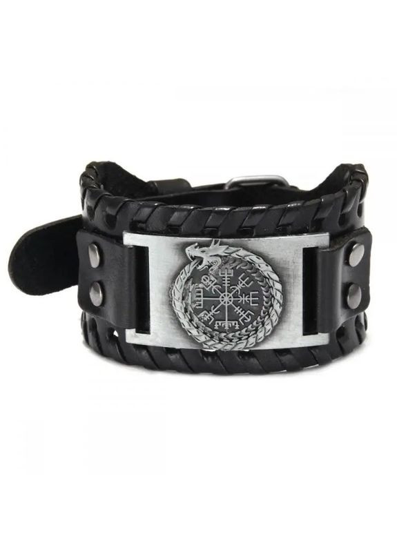 Чоловічий шкіряний браслет оберіг з кельтським та слов’янським символом Коловрат та Уроборос 27.5 см PU шкіра Fashion Jewelry (357492667)
