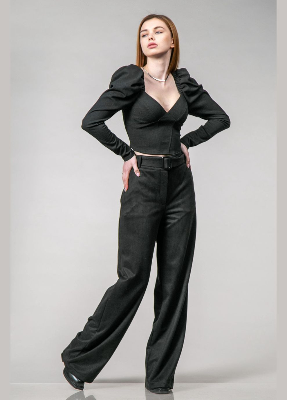 Черная демисезонная блуза-корсет с длинным рукавом CHICLY
