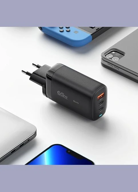 Зарядний пристрій — блок адаптер 65 W GaN 1U+2C (ES-CD23) чорний Essager (298934165)