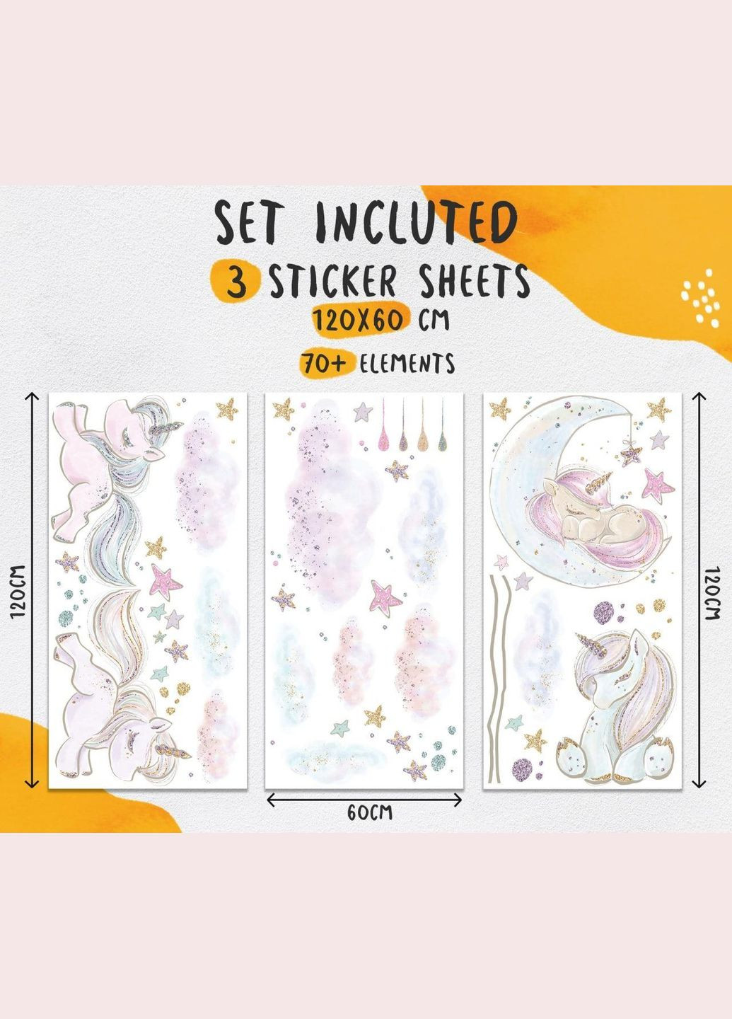 Вінілова інтер'єрна кольорова декор на стіну, шпалери та інші поверхні "Єдинороги та хмари" Кавун наклейка (316190330)