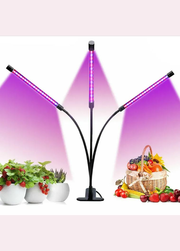 Ультрафиолетовая лампа для растений на 3 ветки, от USB / Гибкая фитолампа с таймером No Brand (344465670)