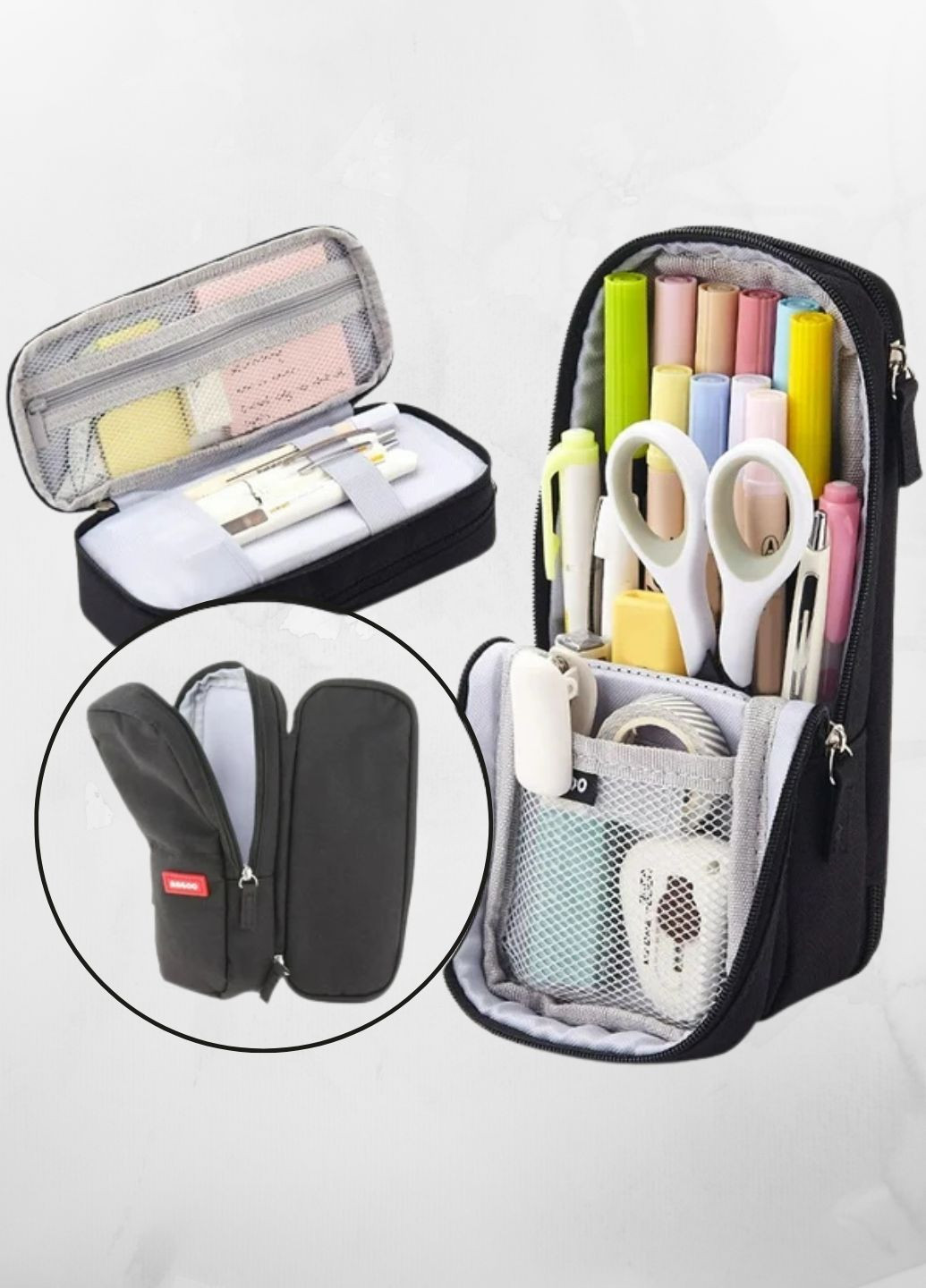 Пенал органайзер канцелярский вместительный с 2 отделениями тканевый для школы и офиса черный (60120) No Brand (348782682)