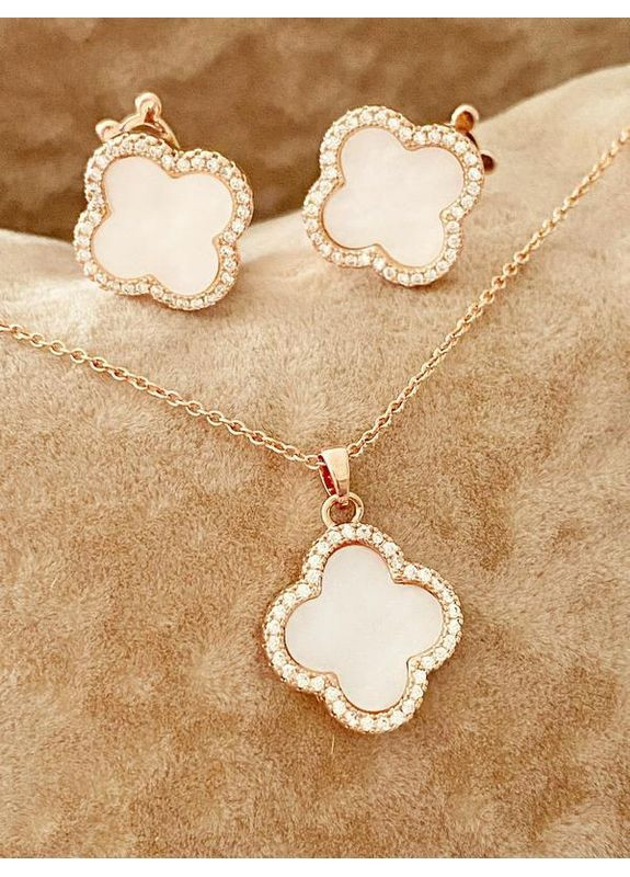 Позолочені Сережки "Конюшина" + Ланцюжок (Кольє) 40см-45см. Позолота No Brand (364502967)