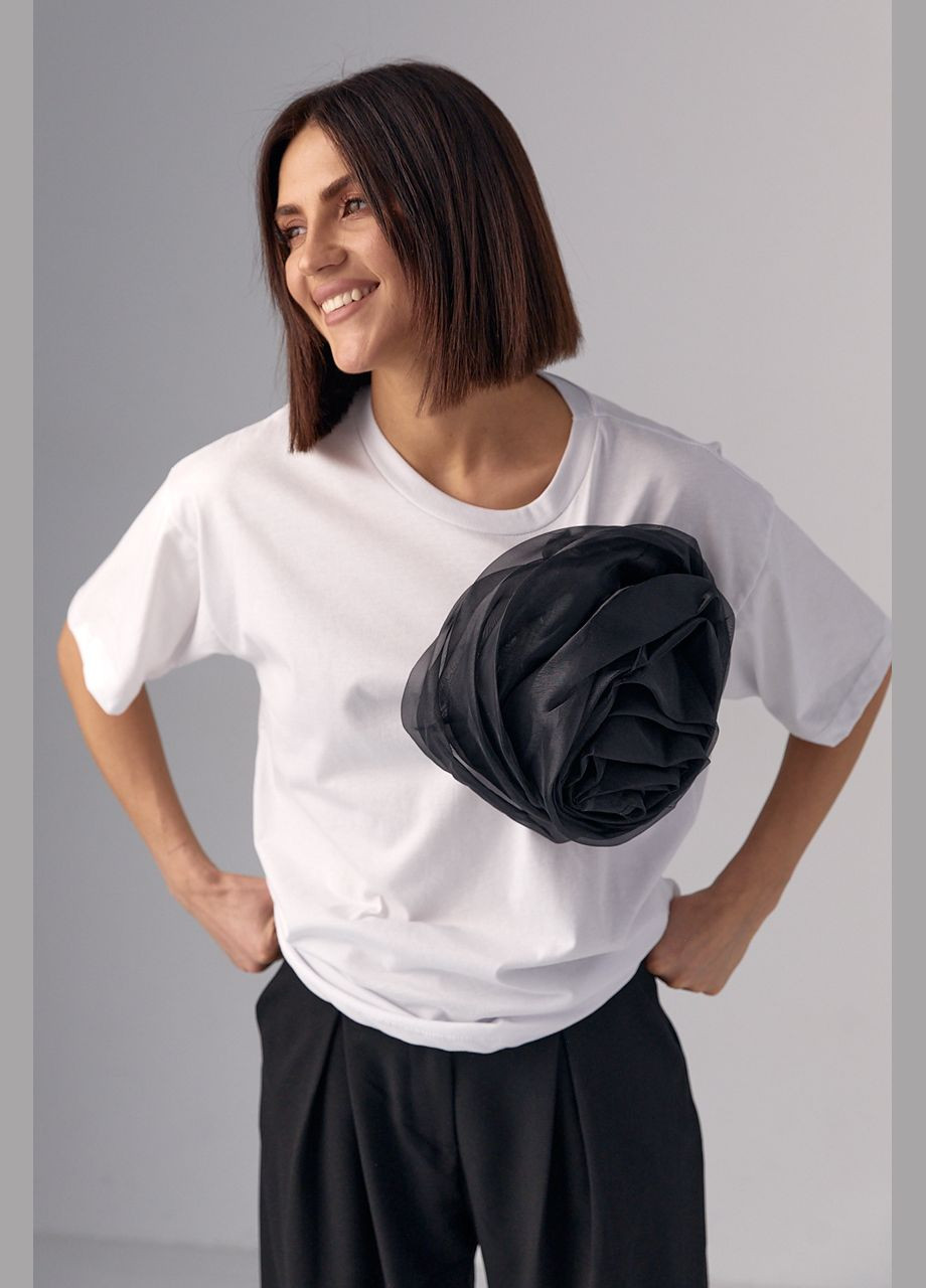 Женская футболка с крупным объемным цветком 82722 Lurex - (292252932)