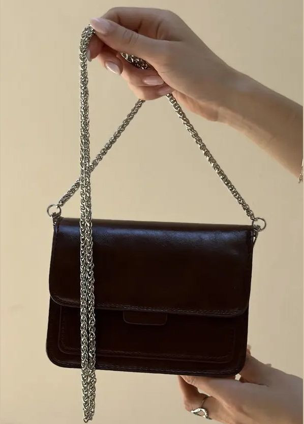 Женская темно коричневая классическая сумка 6004 кросс-боди через плечо на тонком ремешке No Brand (299279300)