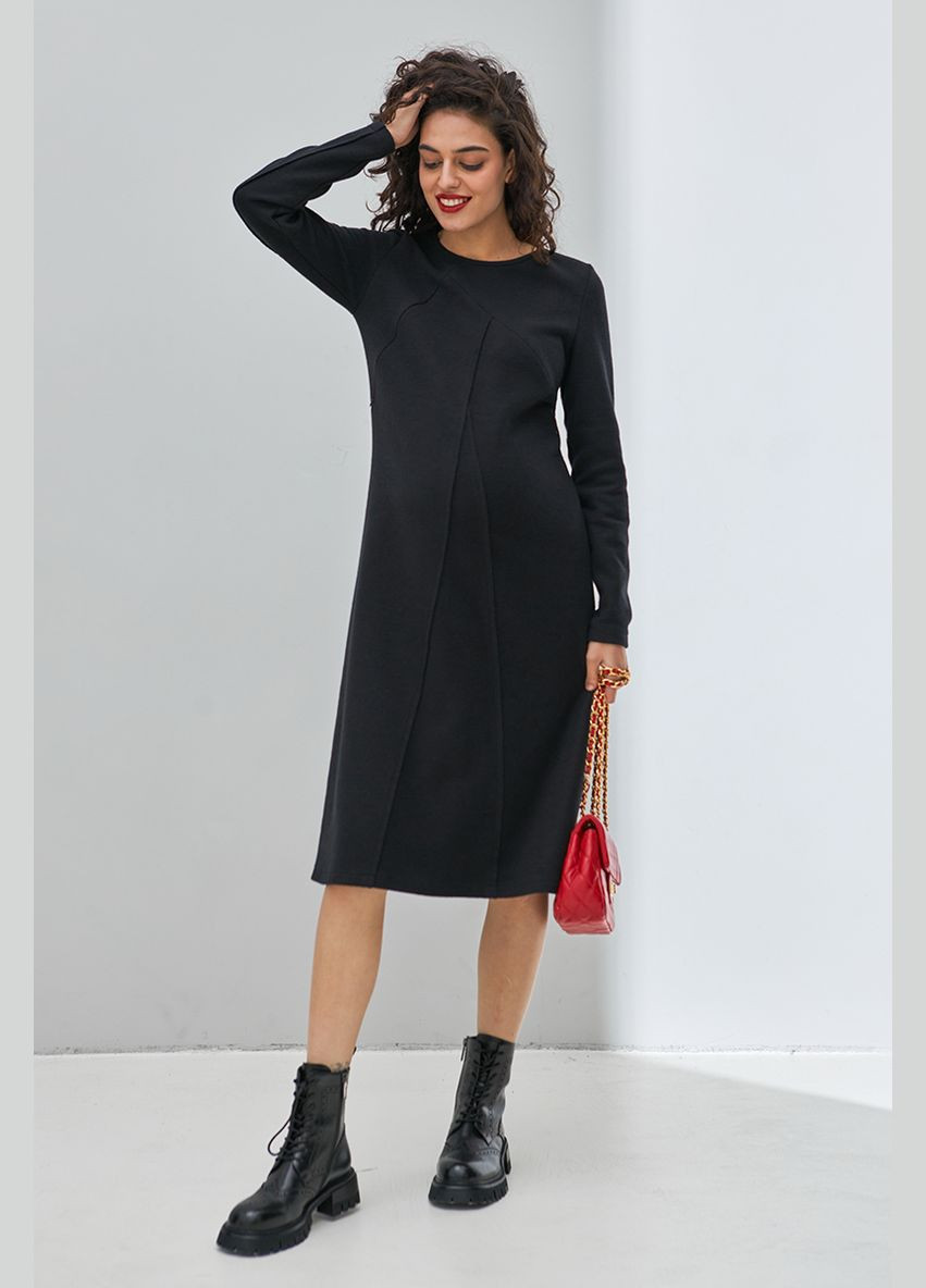 Чорна сукня міді для вагітних та годуючих трикотажна чорна Юла мама