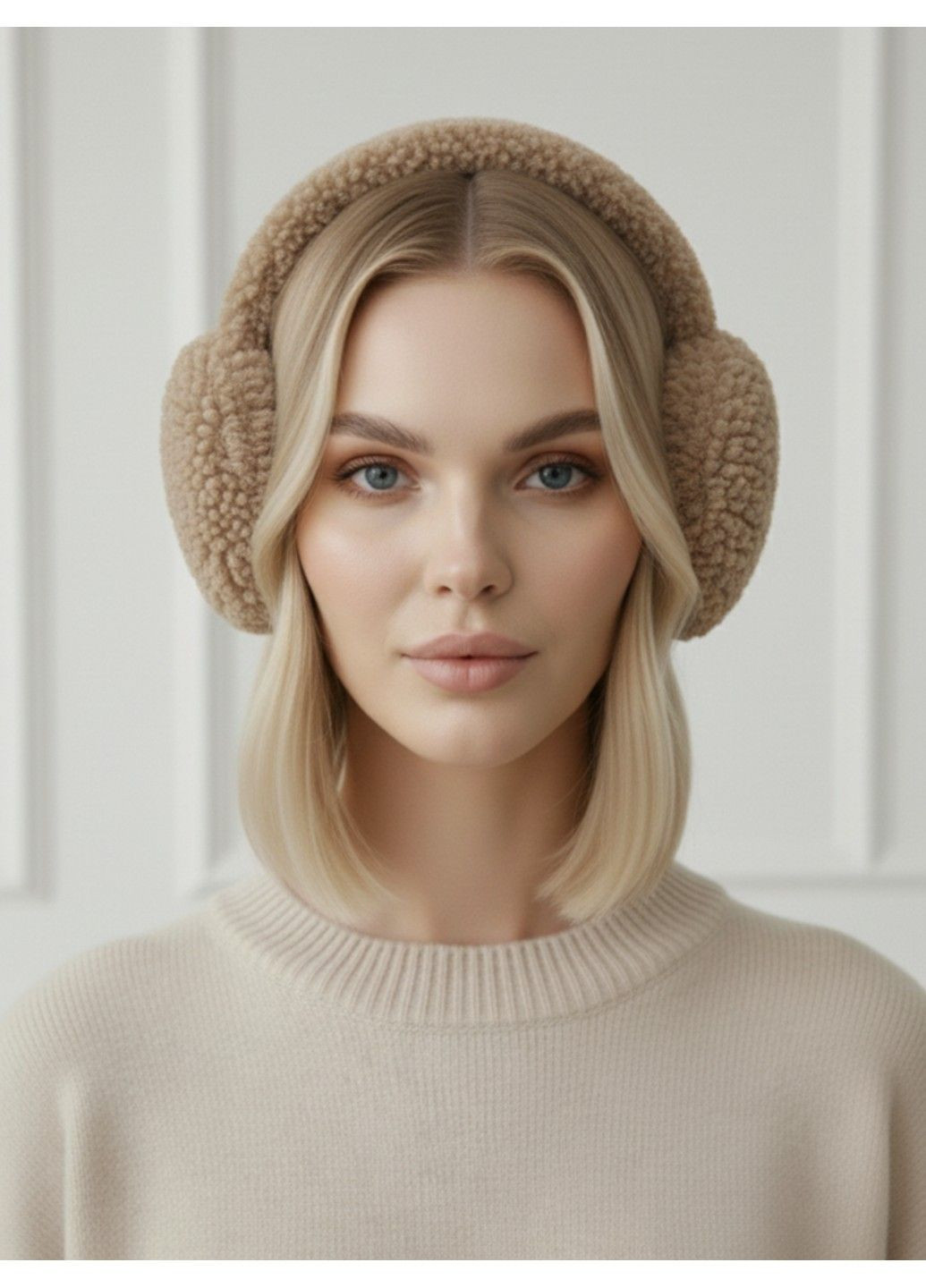 Хутряні навушники Лама бежеві No Brand (363968687)