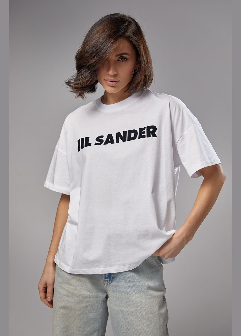 Белая летняя трикотажная футболка с надписью jil sander Lurex