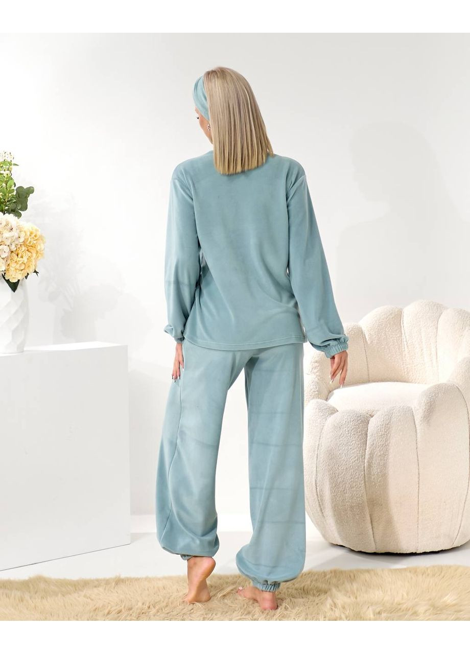 Фісташкова зимня домашній костюм з мікрофлісу + чалма 🤍🤍🤍 кофта + брюки Україна