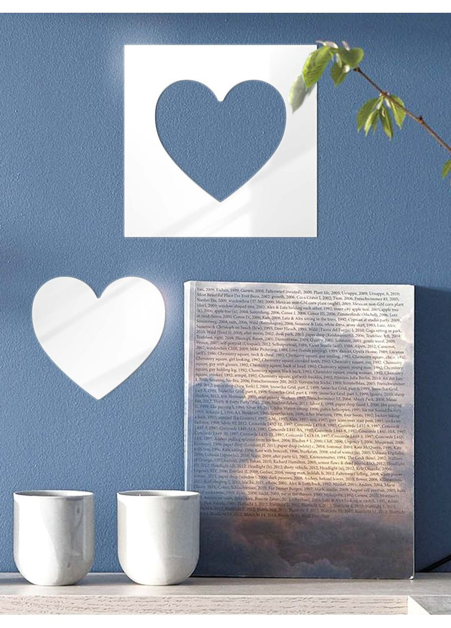 Акриловые наклейки на стену с 3d эффектом зеркальные декоративные Сердечко 2 шт. Серебро Ваша Світлість (366334487)