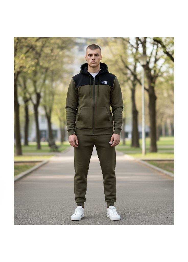 Мужской зимний спортивный костюм на флисе The North Face зеленый No Brand (365731129)