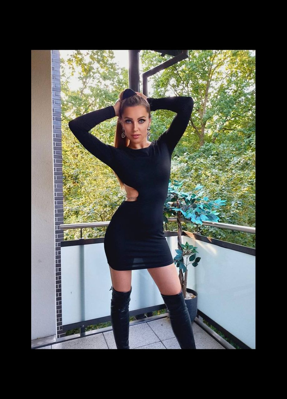 Черное праздничный, вечернее, кэжуал женское черное платье No Brand однотонное