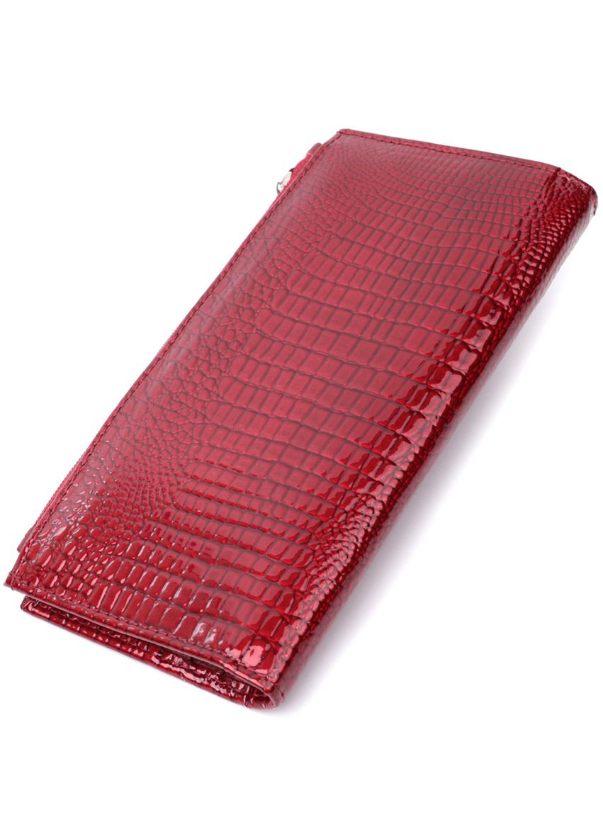 Лакований яскравий гаманець з фактурою під рептилію з натуральної шкіри 22715 Червоний st leather (298569484)