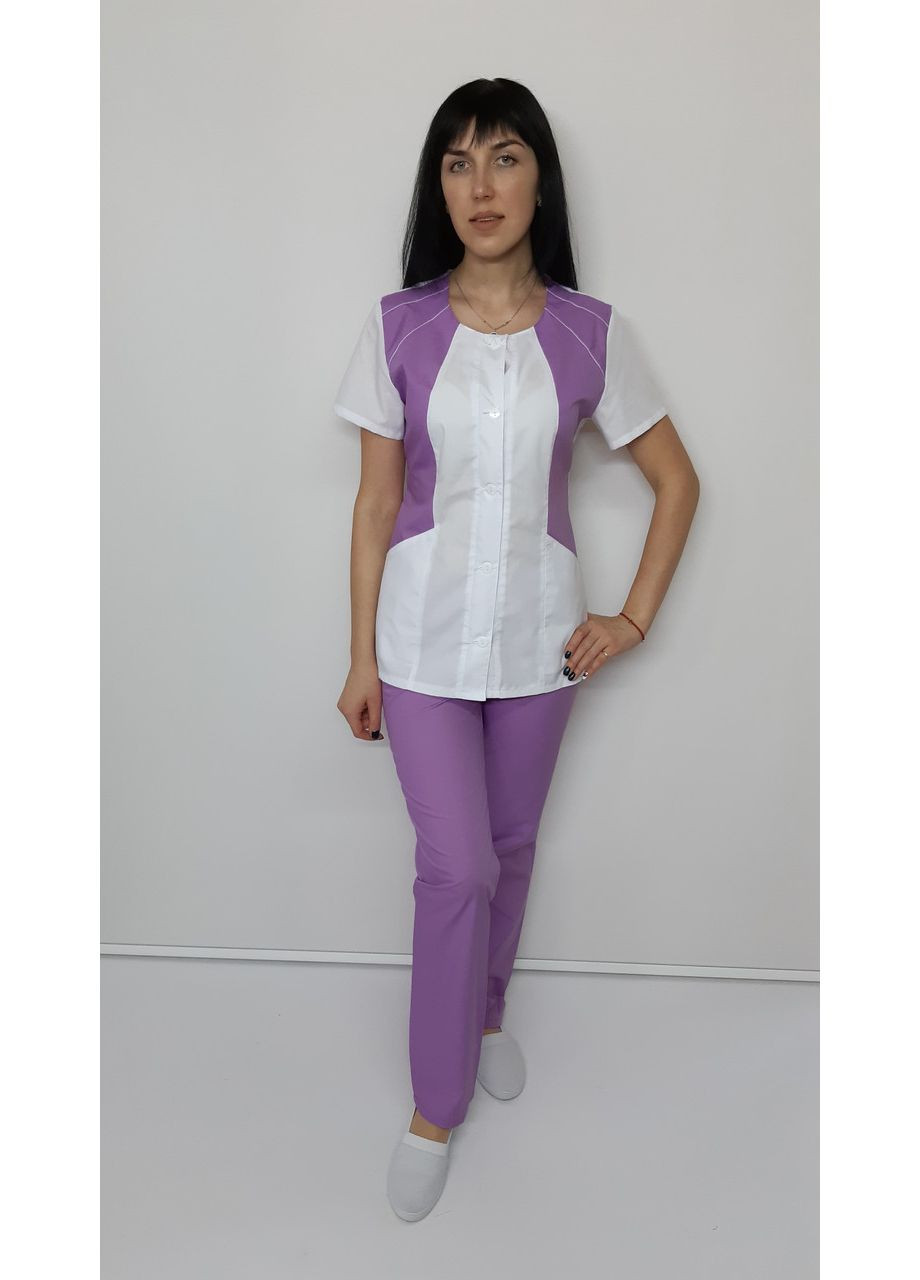 Женский медицинский костюм Лека котон короткий рукав 48 Белые красные брюки No Brand (361359879)