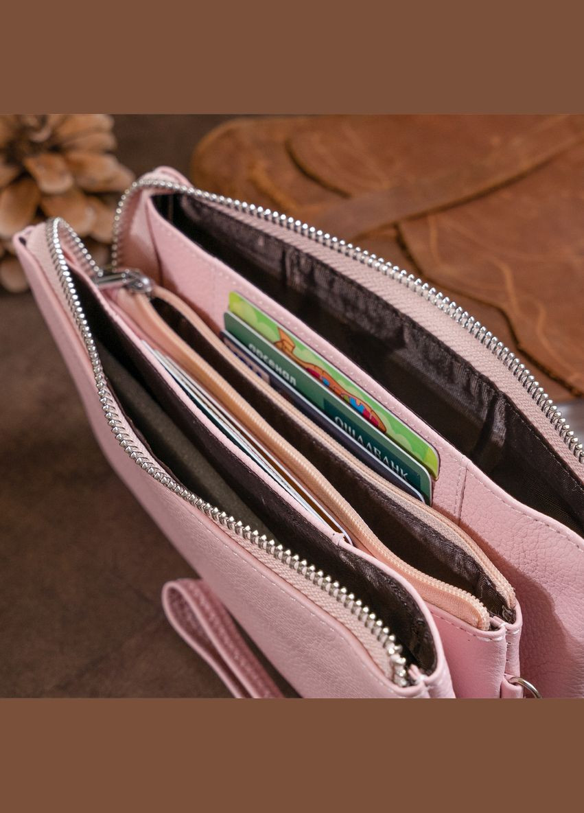 Місткий клатч на два відділення жіночий рожевий 19,2х10х2 см 19250 st leather (329196478)