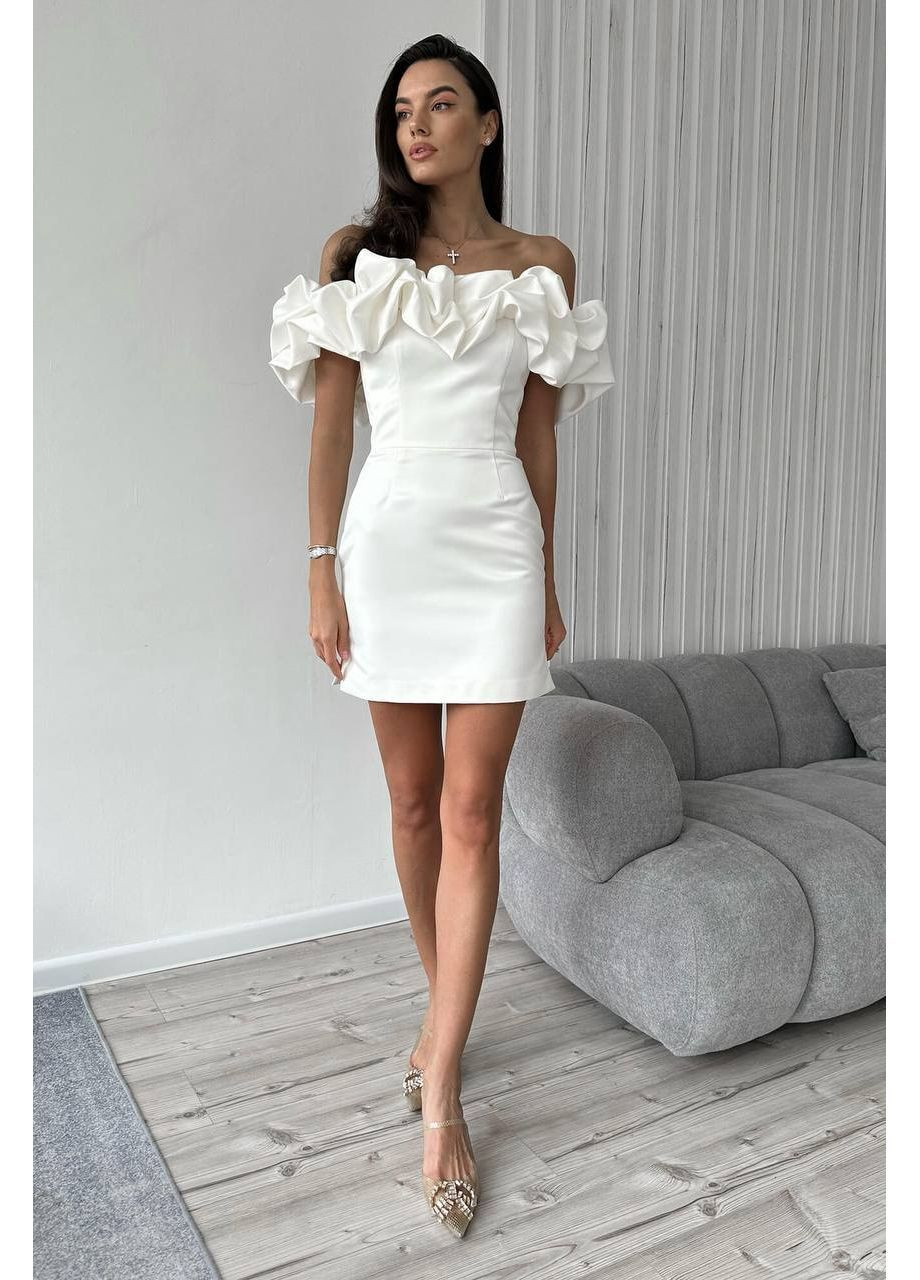 Молочна святковий, повсякденний, вечірня, кежуал жіноча сукня з відкритими плечима No Brand однотонна