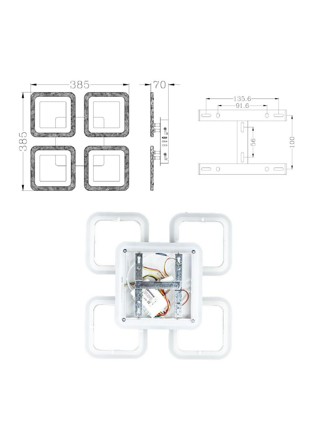 Управляемая светодиодная люстра ROOM RGB 70W 4S SMART 385×385×75-WHITE-220-IP20 ESLLSE (313438572)