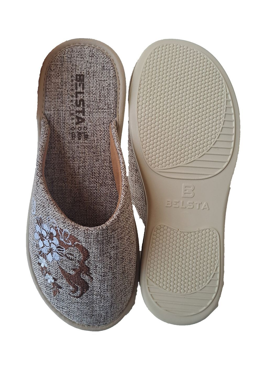 Бежевые тапочки женские закрытые Белста с вышивкой