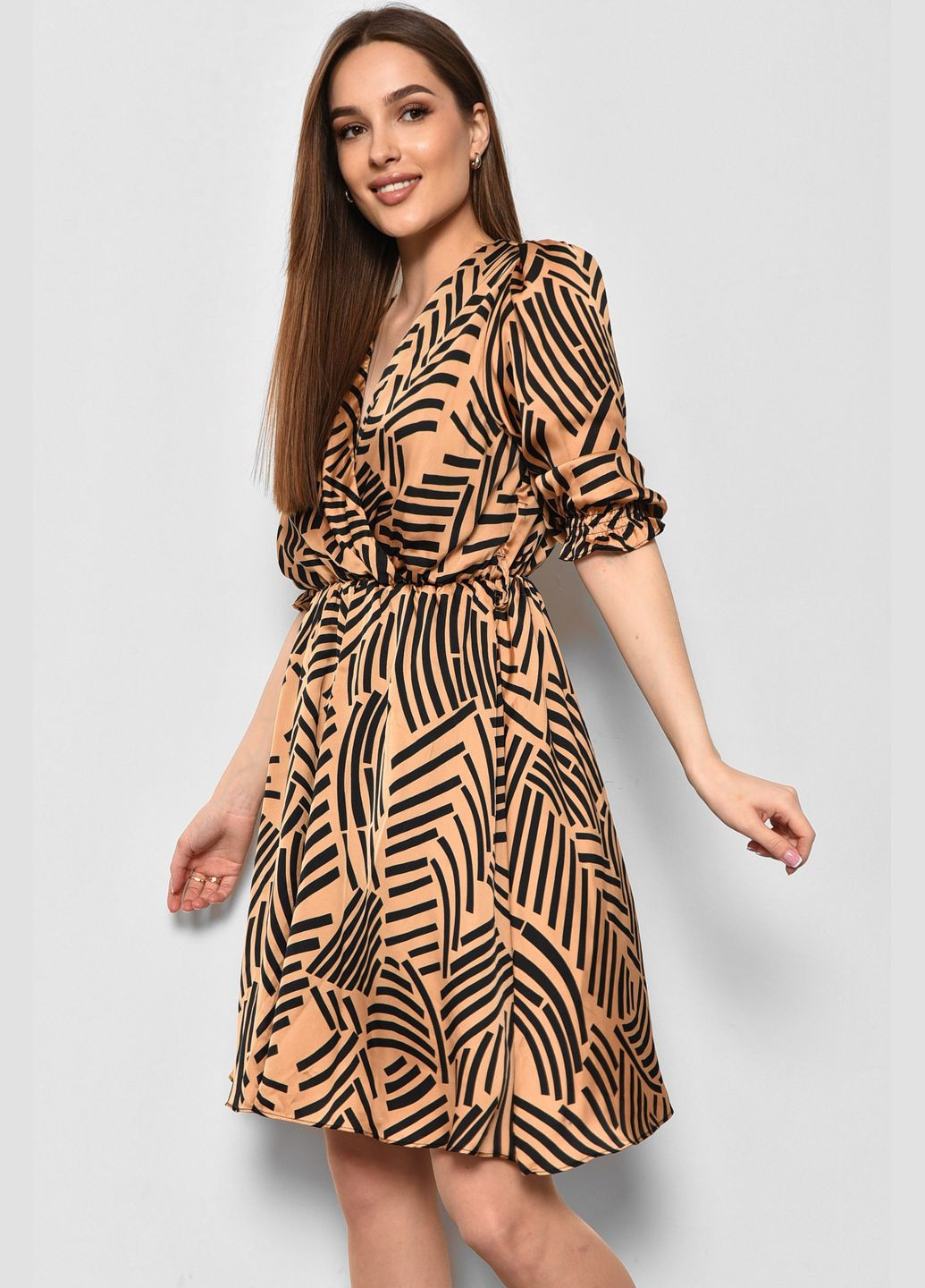 Коричневое кэжуал платье женское шифоновое коричневого цвета с принтом баллон Let's Shop с рисунком