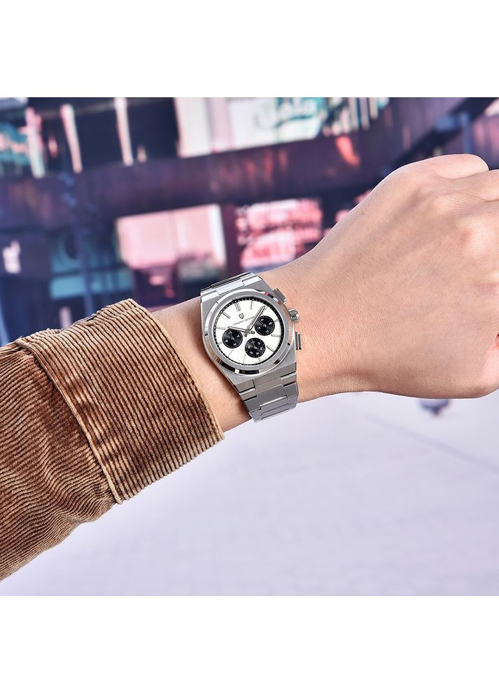 Часы Мужские серебристые с хронографом водонепроницаемые 100м кварцевые с сапфировым стеклом ProDobro (367264429)