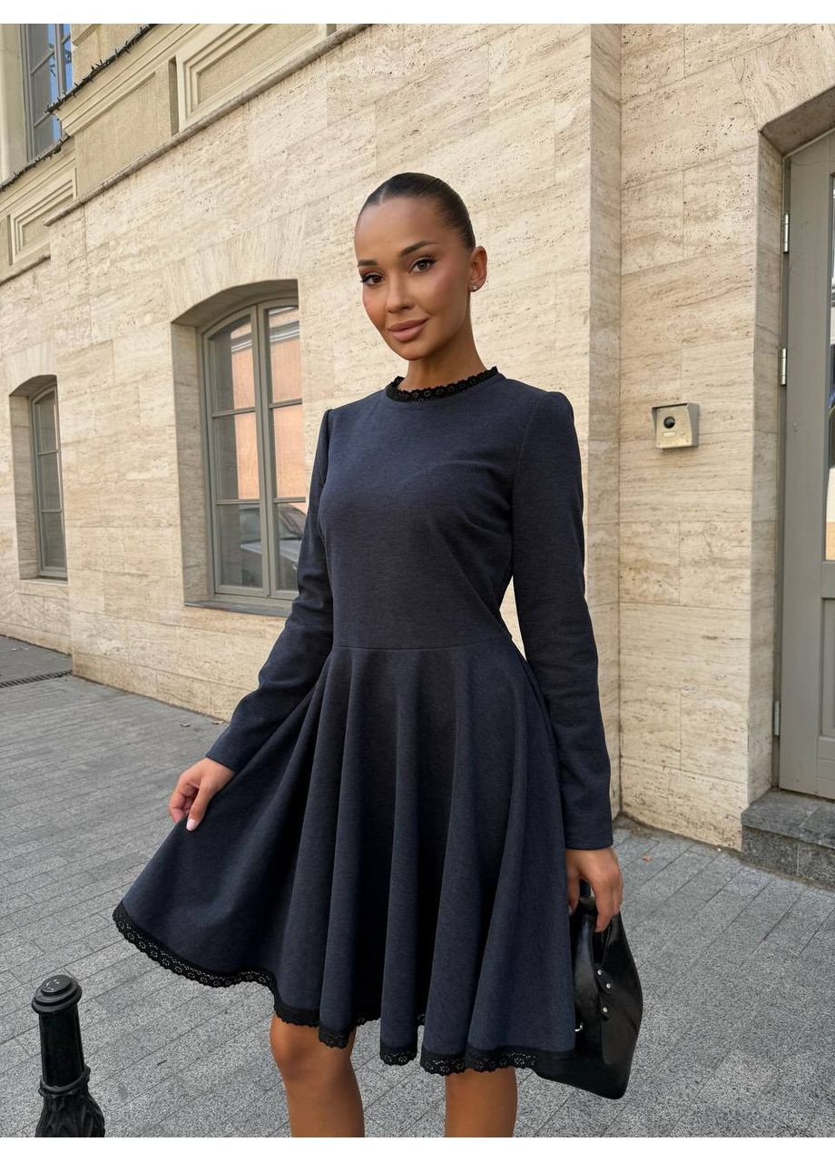 Темно-синее праздничный, повседневный, деловое, кэжуал женское платье елегантное а-силуэт Style Point однотонное