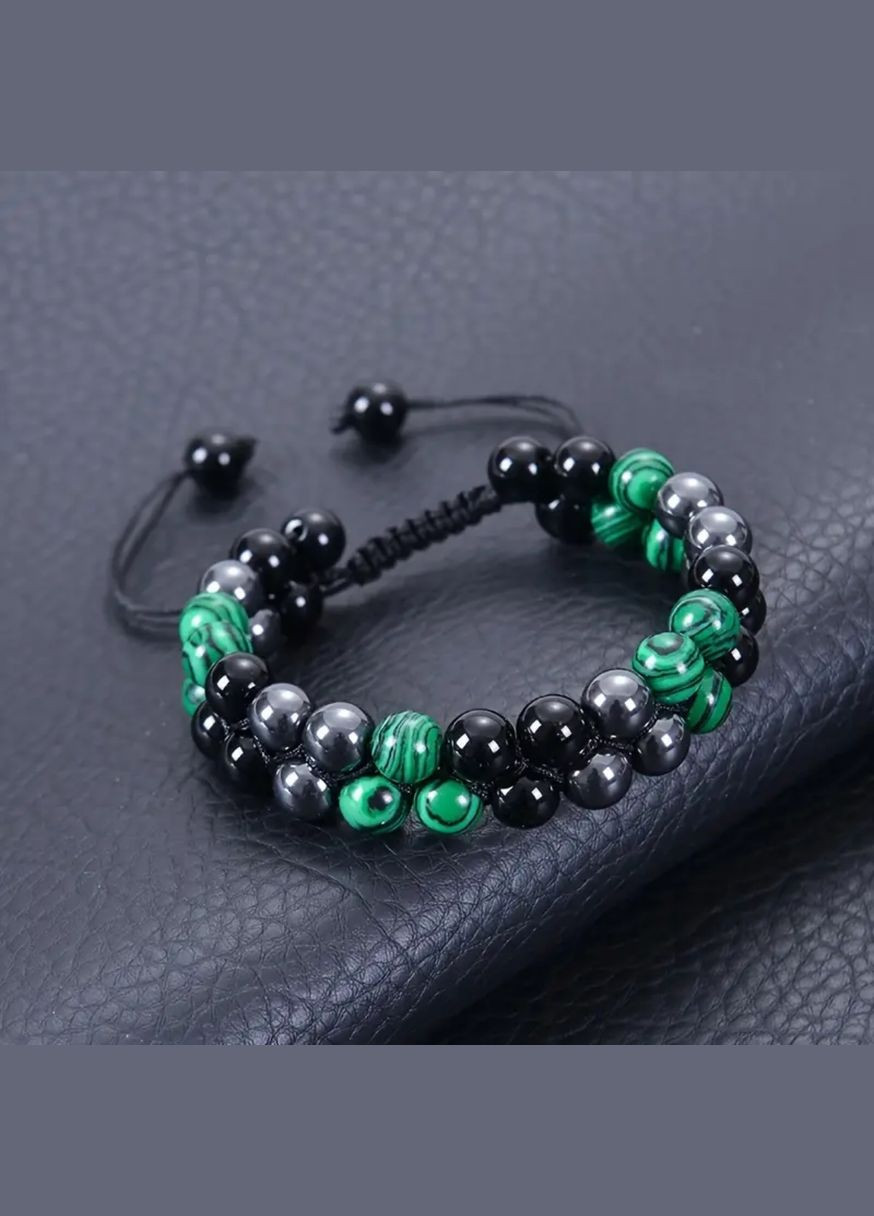 Подвійний плетений браслет з агату, гематиту та малахіту (80196) Hemst (334305616)