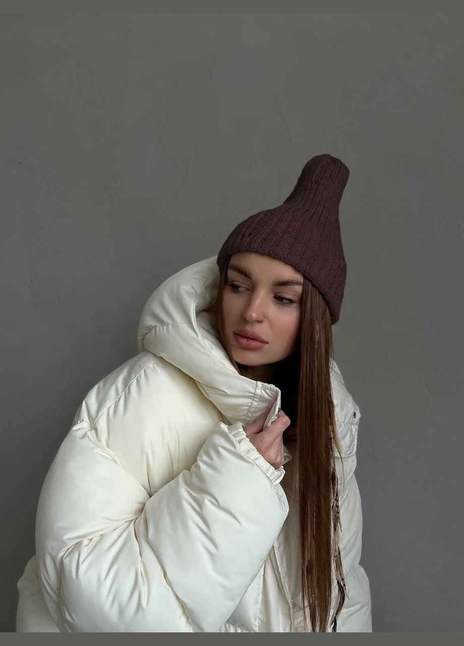 Трендовая шапка с рванным эффектом из мягкой и приятной шерсти "акрил", комфортная и тёплая шоколадная шапка No Brand 015-2 (308218095)