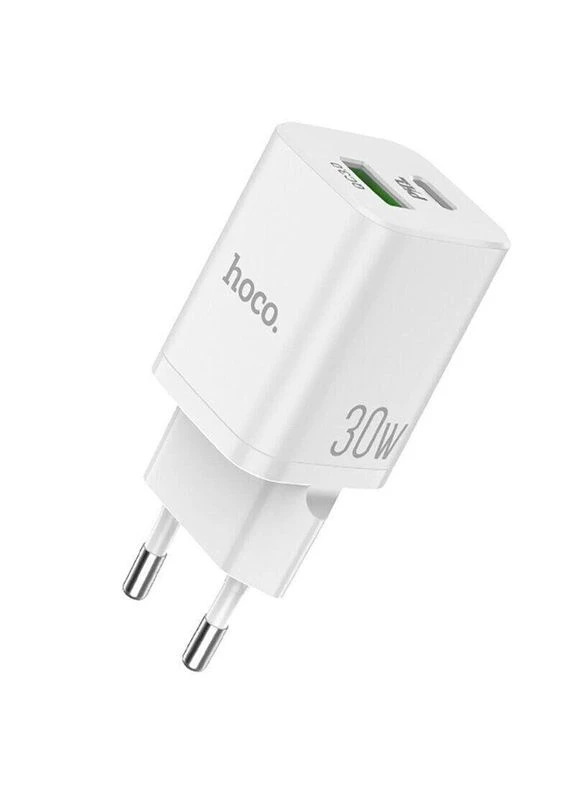 Мережевий зарядний пристрій 1USB + Type-C Hoco N13 Bright PD30W+QC3.0 2A White Baseus (270000195)