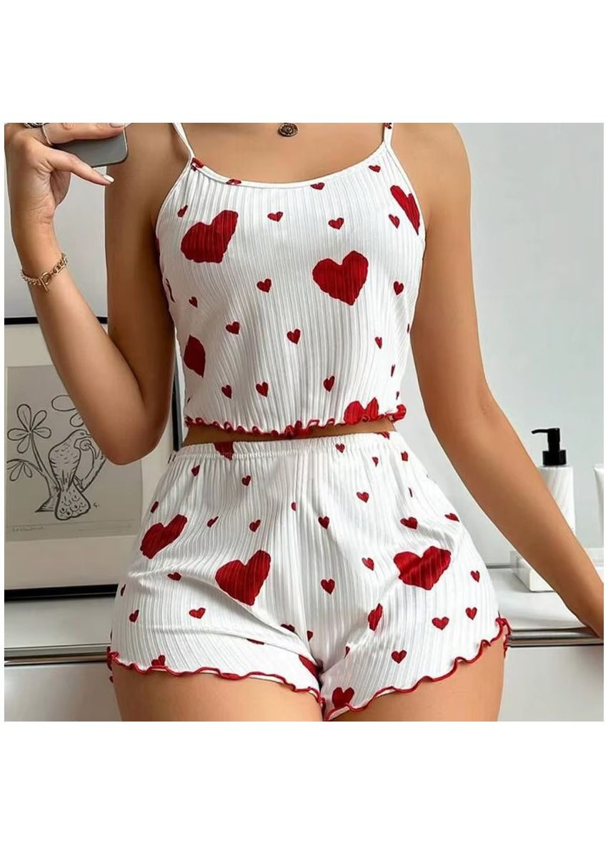 Белый летний пижама женская летняя в рубчик сердечка l белая (pzser-l) No Brand