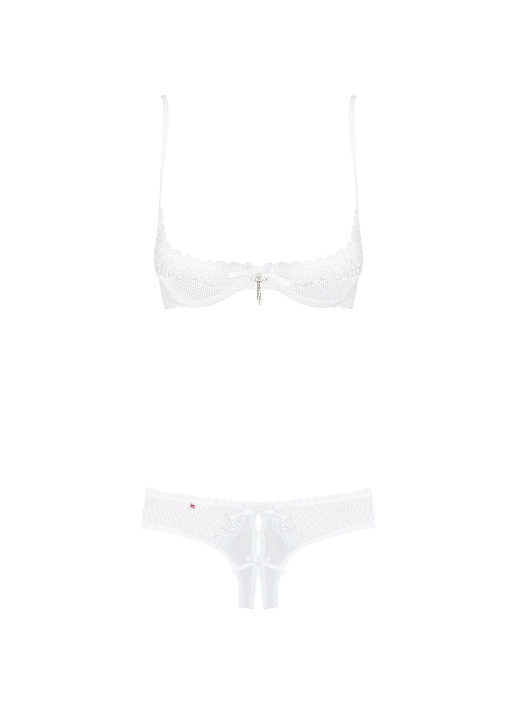 Белый демисезонный эротический комплект с бюстгальтером-получашкой alabastra трусики с доступом, белый - cherrylove Obsessive