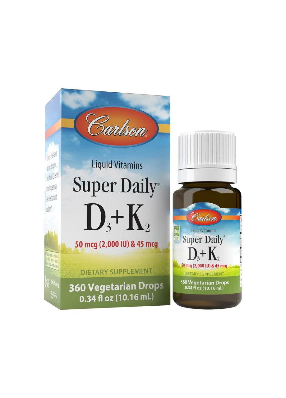 Вітаміни та мінерали Super Daily D3+K2 2000 IU/45 mcg, 10.16 мл Carlson Labs (322292459)