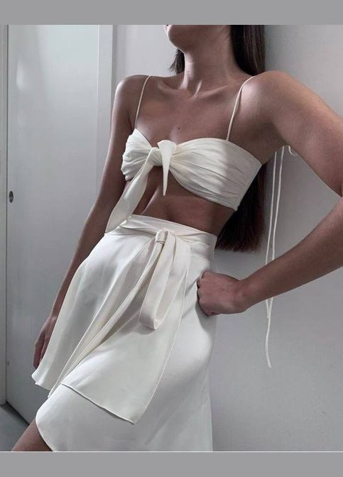 Белая повседневная однотонная женская юбка на запах Гермес на запах