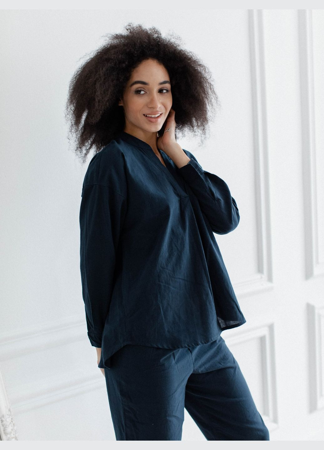 Синя піжама жіноча з вареної бавовни navy xxl Leglo