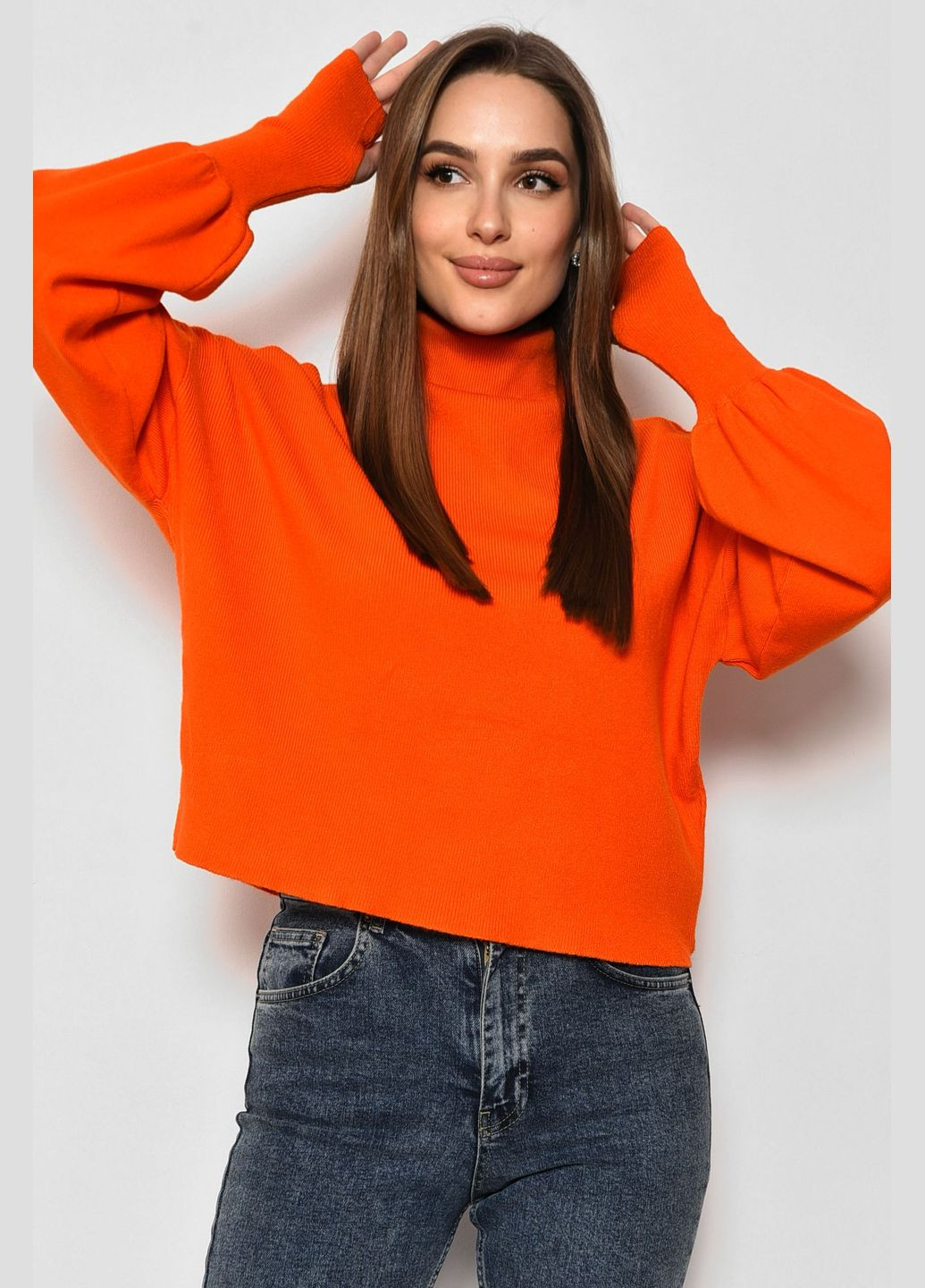 Помаранчевий зимовий светр жіночий помаранчевого кольору пуловер Let's Shop